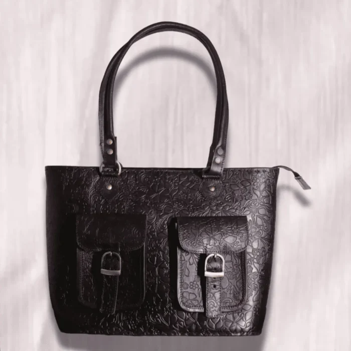 Vintage brown hand-carved leather hand bag